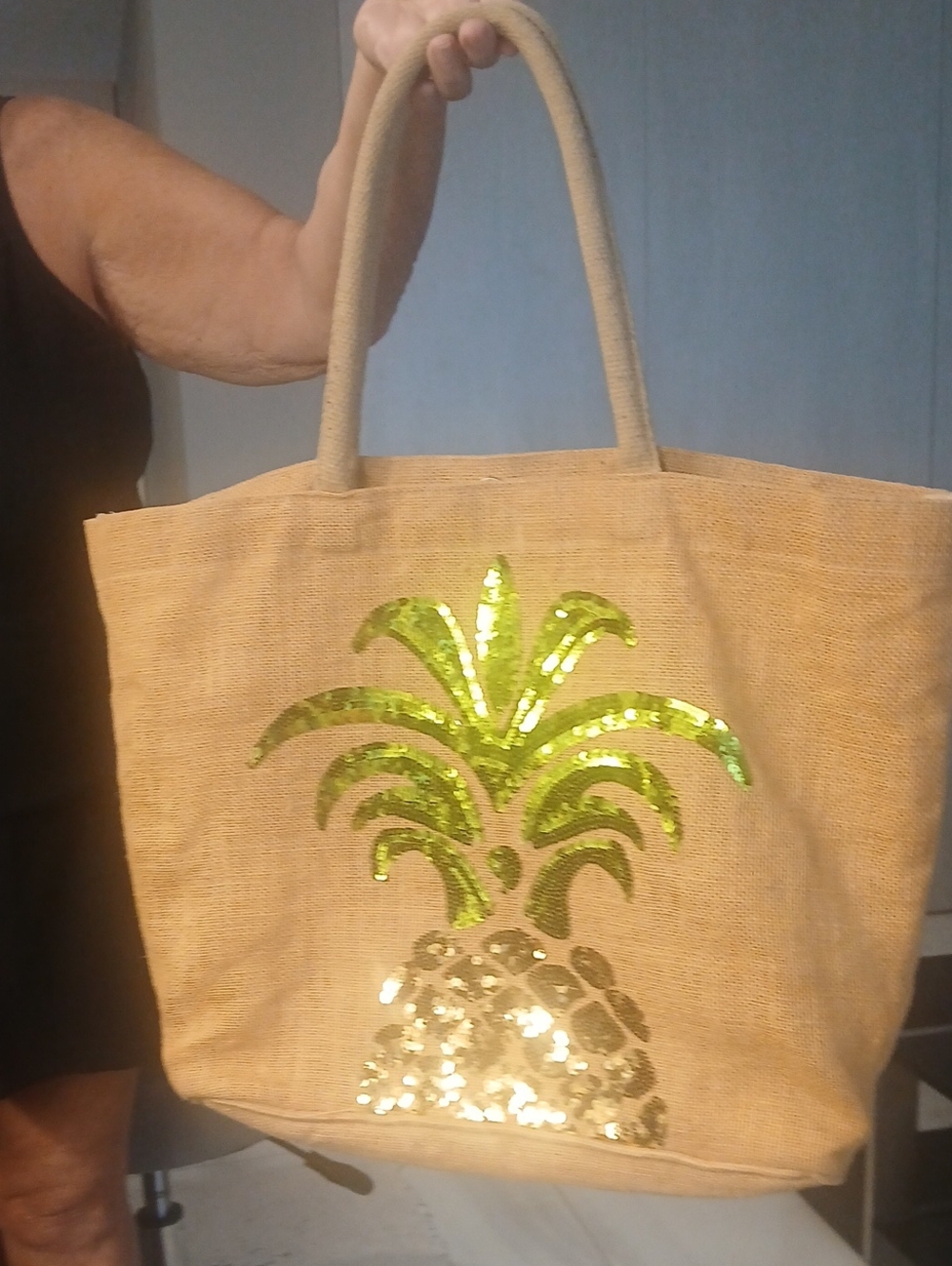 Beige Pineapple Sequin Tote Bag